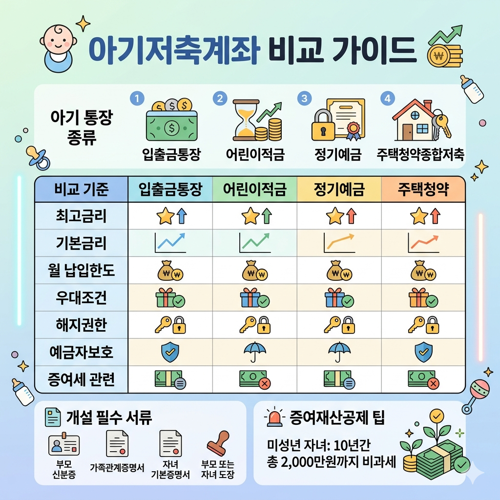 아기저축계좌 비교 아이 통장&middot;어린이 적금&middot;청약통장까지 선택 기준 인포그래픽