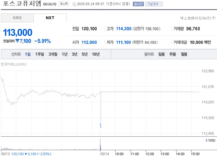 포스코퓨처엠 주가 (0514)