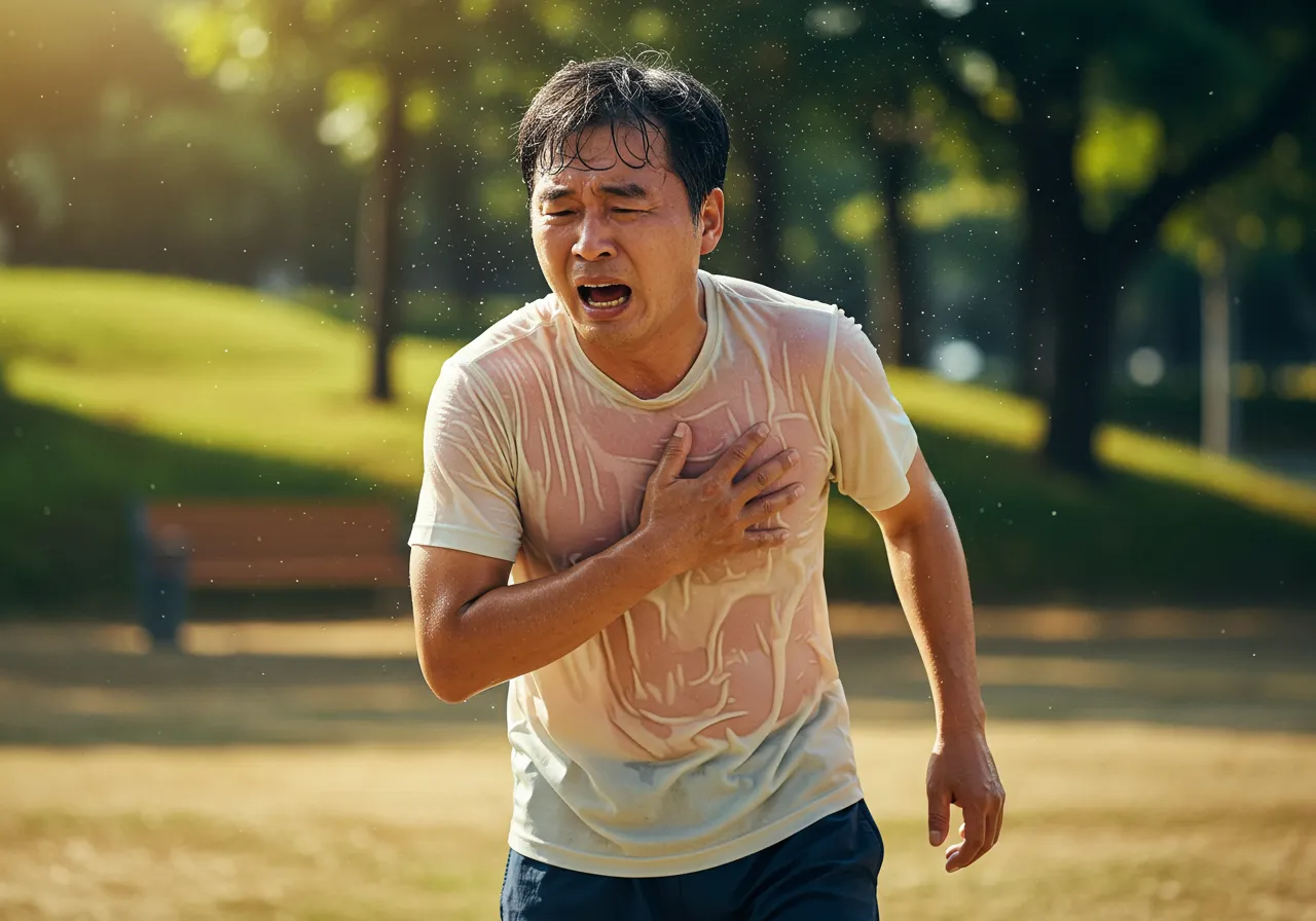 고열(체온 40도 이상), 피부가 붉고 건조함, 맥박 상승, 두통, 구토, 현기증