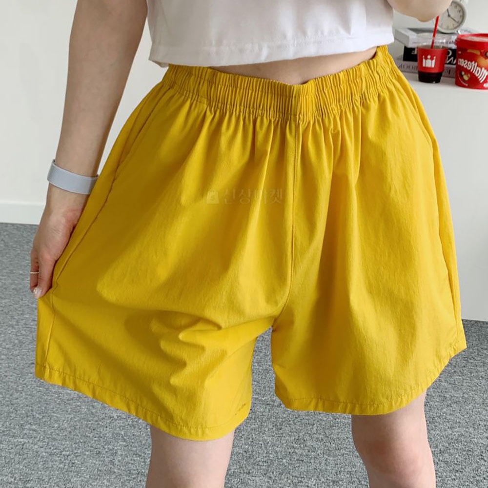 여자냉장고반바지 고무줄 반바지 여자4부 키작녀 바지 와이드팬츠 쿨 베이지 블랙 여름
