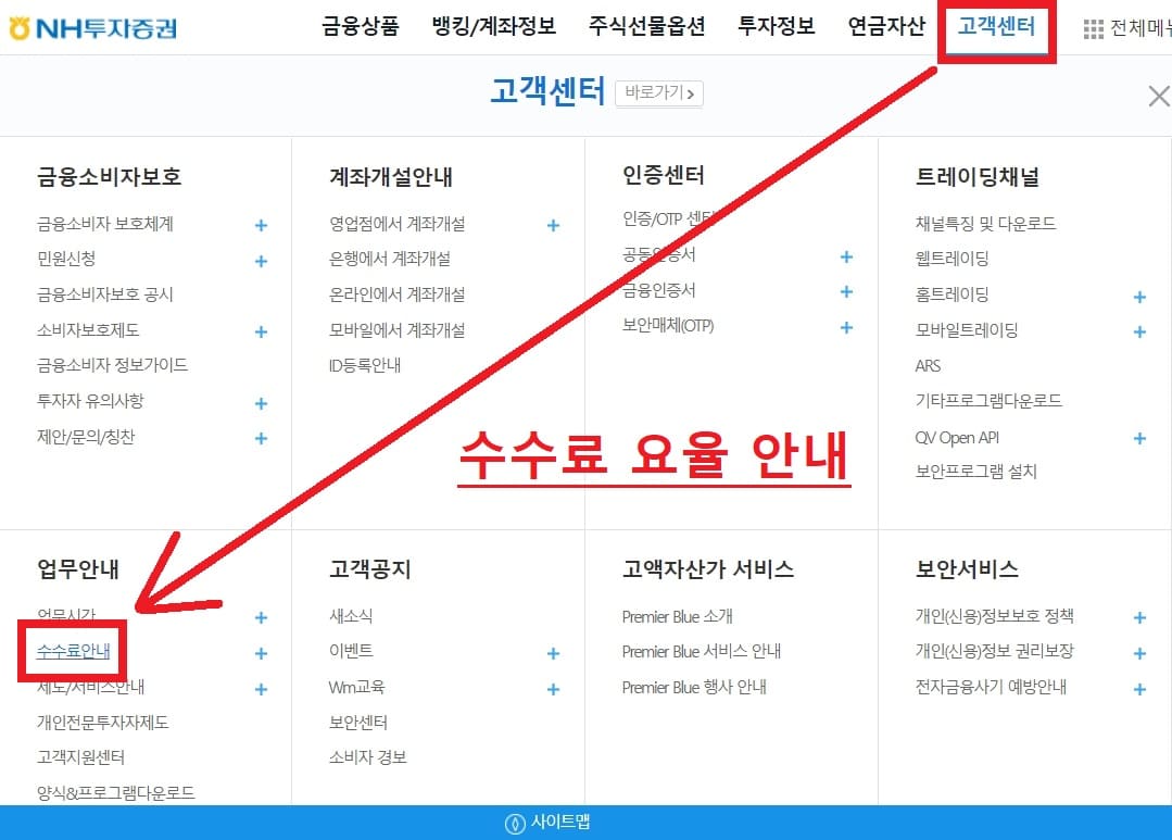 NH투자증권 수수료 안내