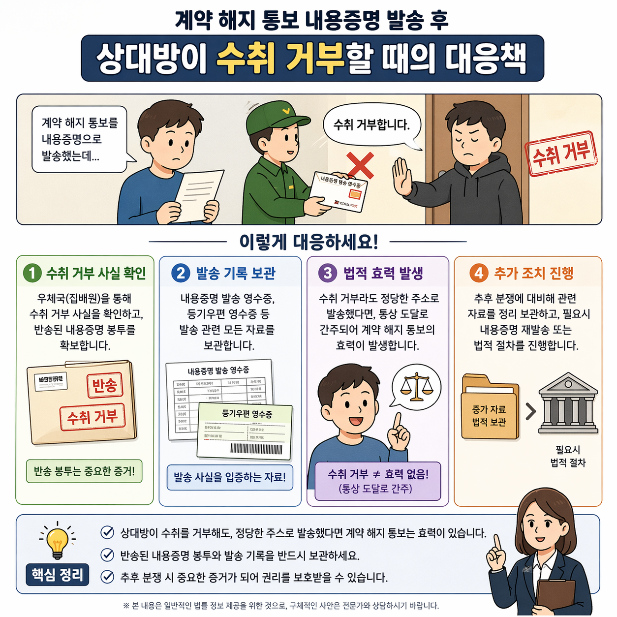계약 해지 통보 내용증명 발송 후 상대방이 수취 거부할 때의 대응책