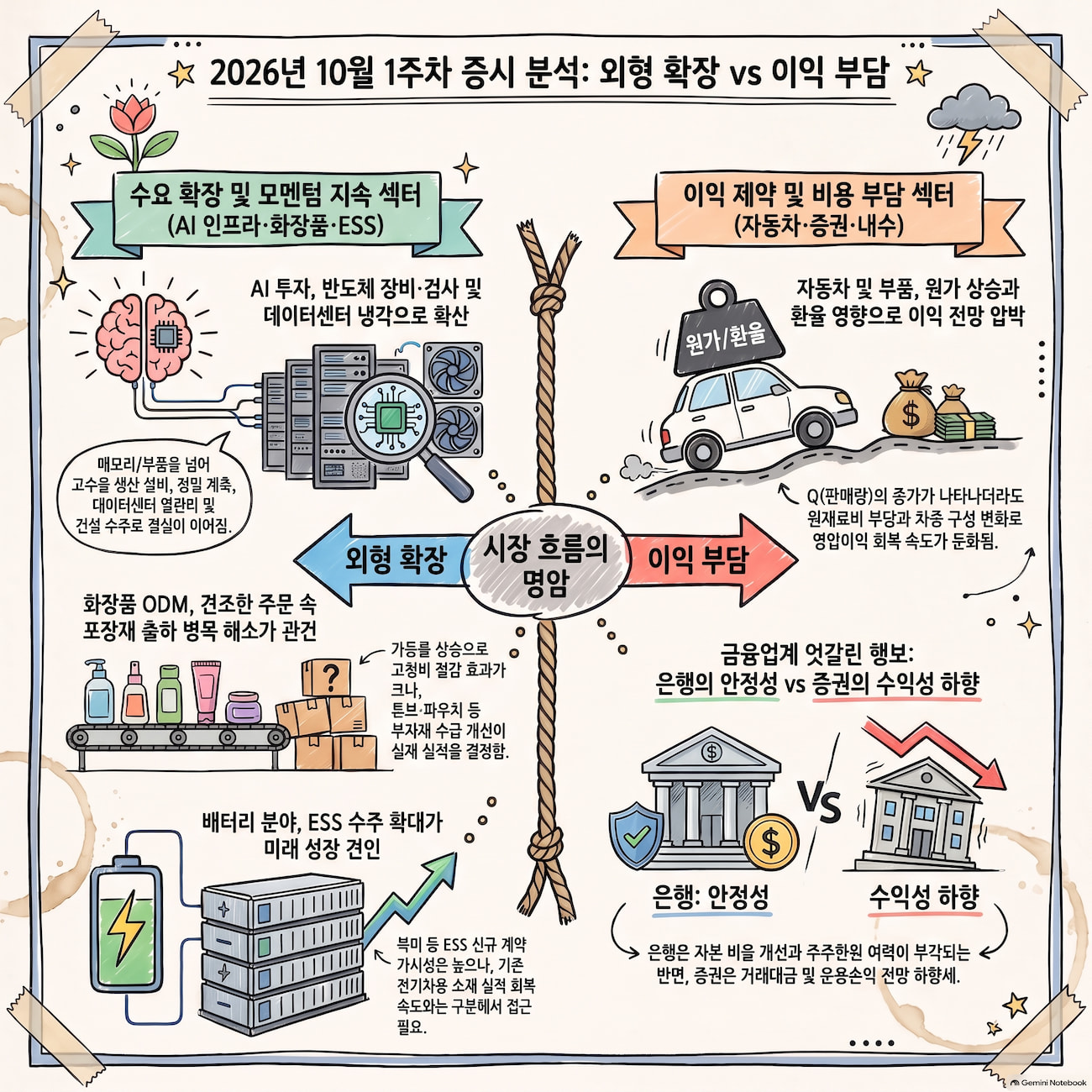 AI 설비·화장품 ODM은 확장, 자동차·증권은 이익 부담|2026년 10월 1주차 리포트 분석