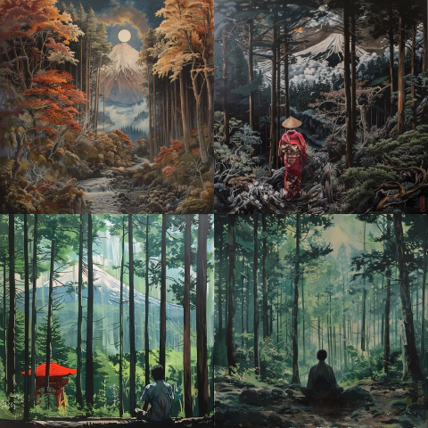 미드저니로-Image-of-'Jukai'-in-the-forest-on-Mount-Fuji