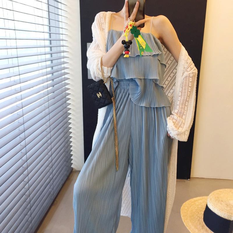 베니토 캉캉 주름 민소매 나시 밴딩 와이드 팬츠 플리츠 여름 투피스 세트