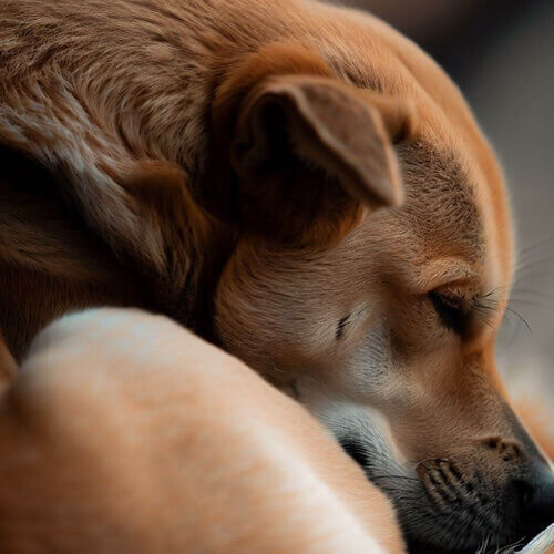 웅크리고 있는 강아지