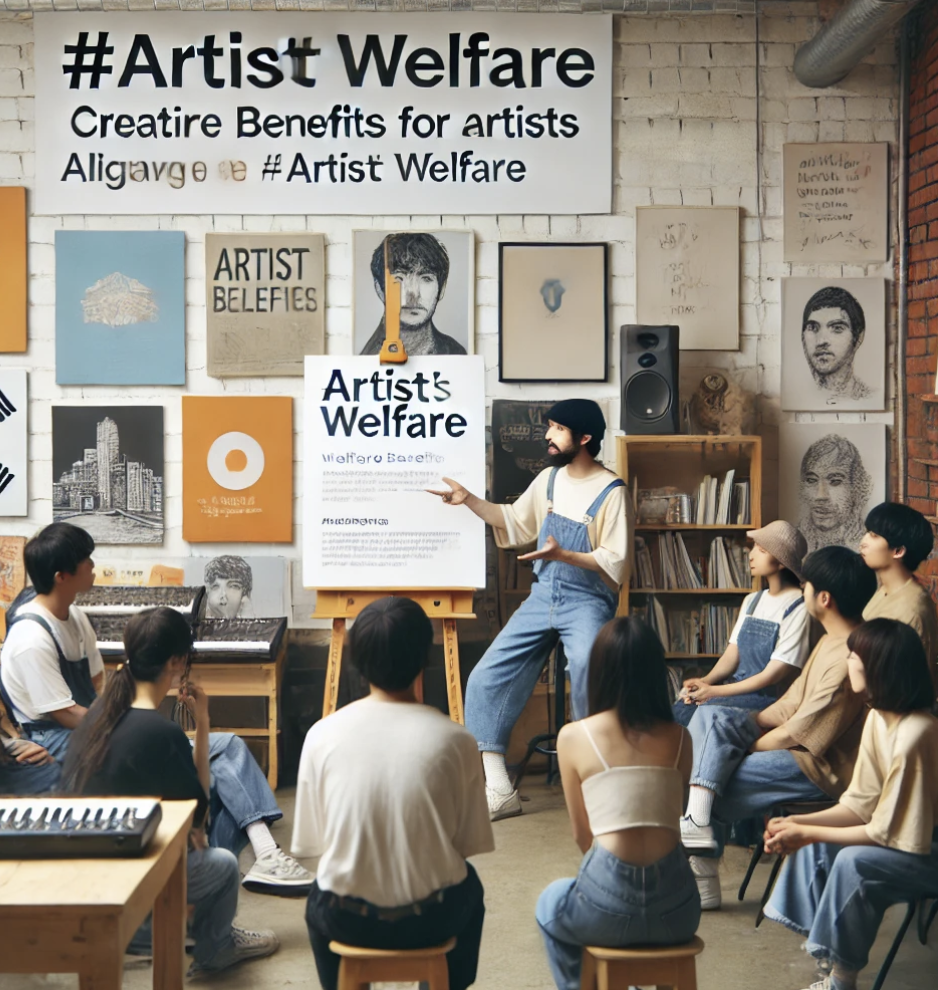 워크숍에서 예술인 복지 혜택에 대해 발표하는 장면.