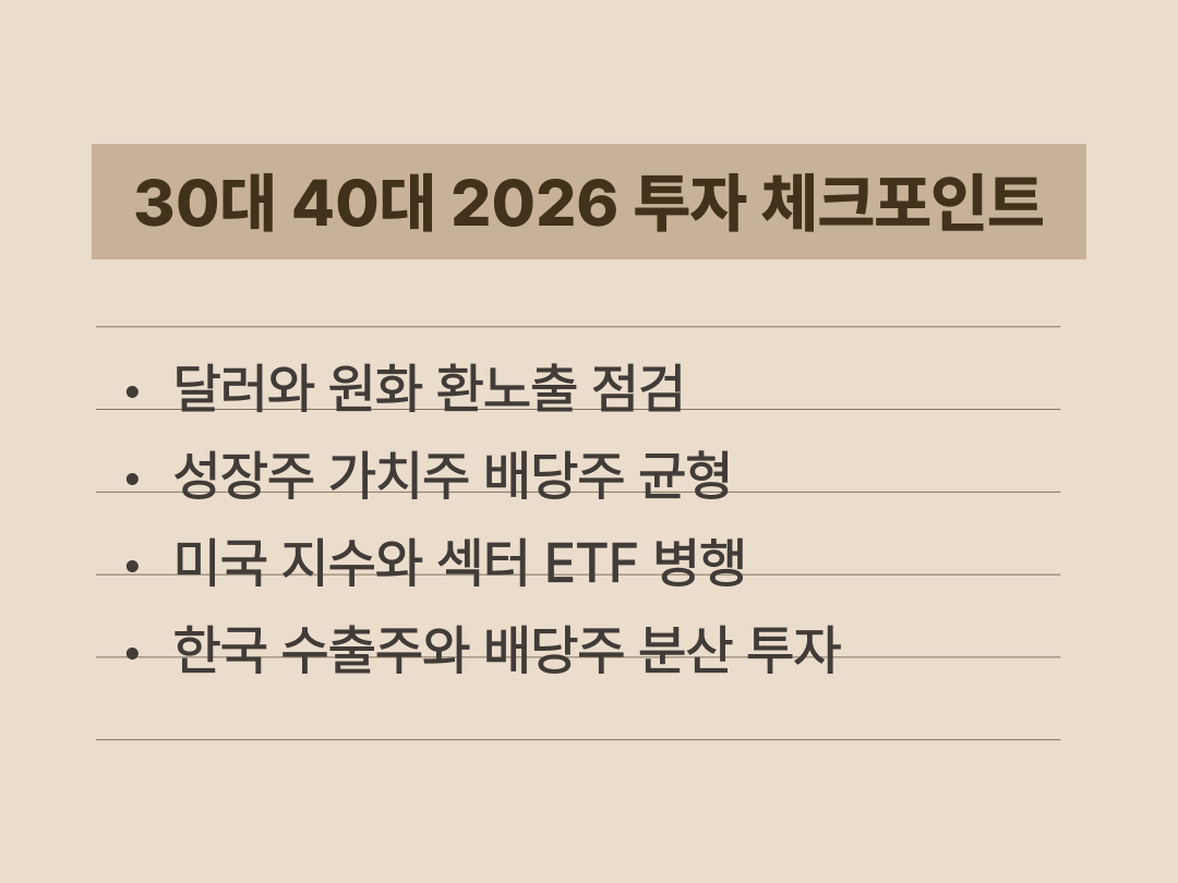 2026년 미국 금리 인하 국면에서 30대와 40대 개인투자자가 점검해야 할 핵심 포인트를 정리한 이미지