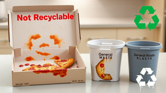 기름이 묻은 피자 박스는 재활용 불가입니다.