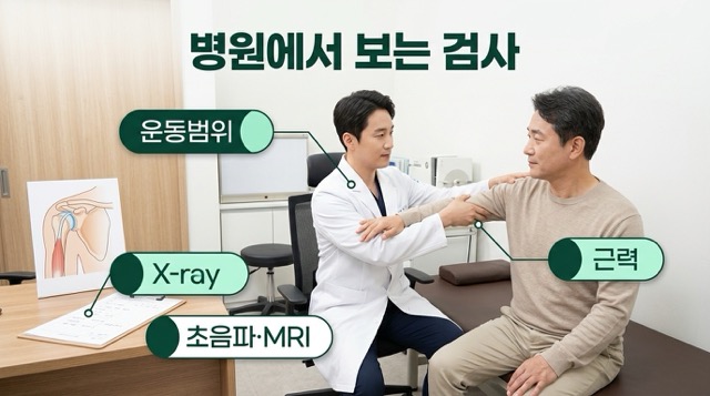 어깨통증 병원 검사 엑스레이 초음파 MRI 관절 운동범위 확인
