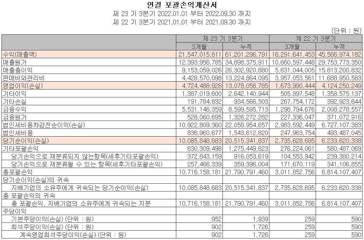 나노신소재 - 손익계산서