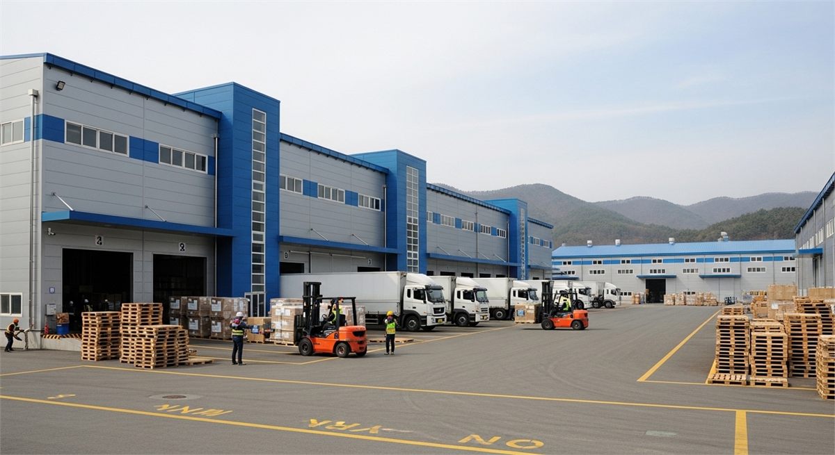 광케이블 제조시설과 물류 흐름이 보이는 전경