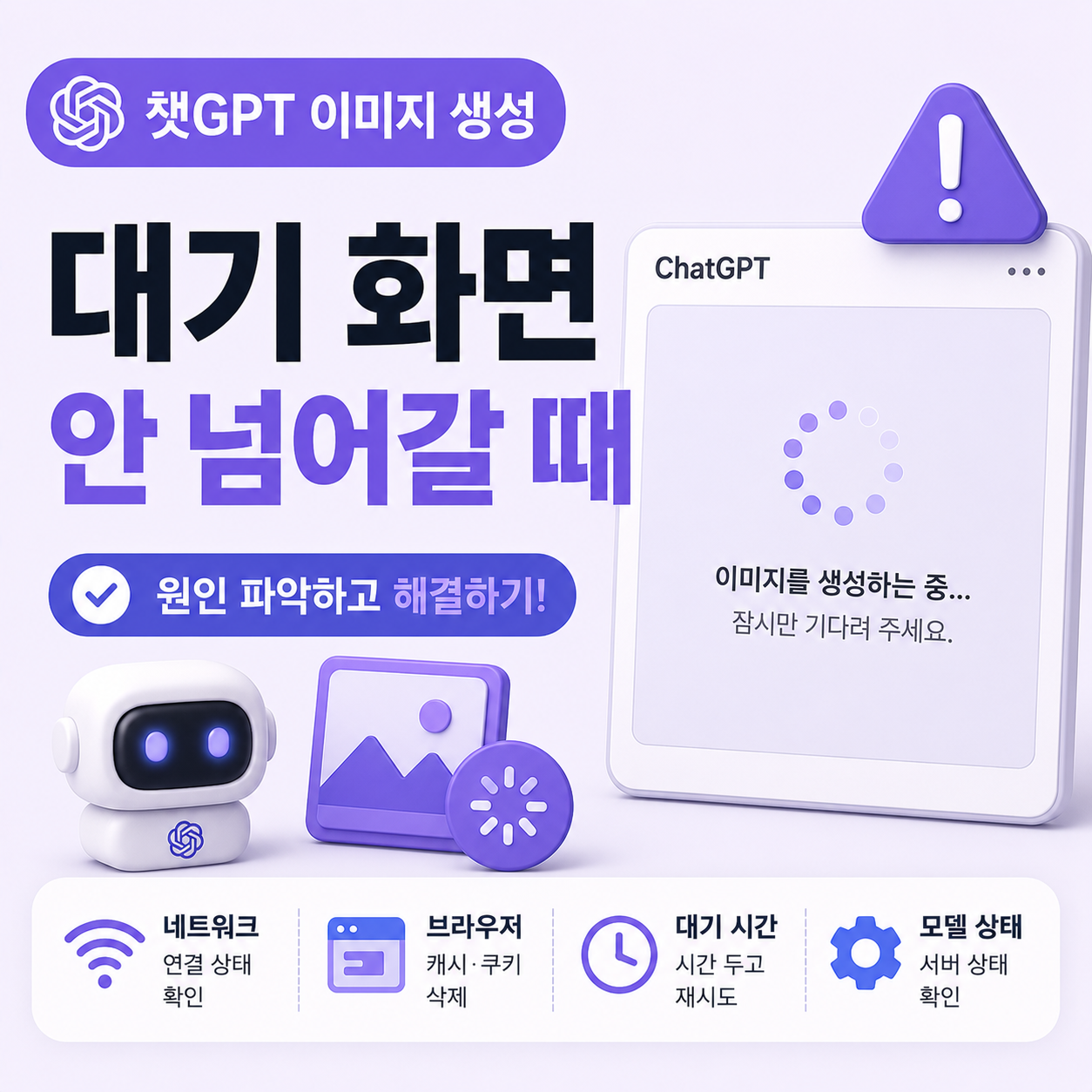 챗GPT 이미지 생성 화면이 로딩 상태로 멈춰 있는 모습을 보여주는 이미지