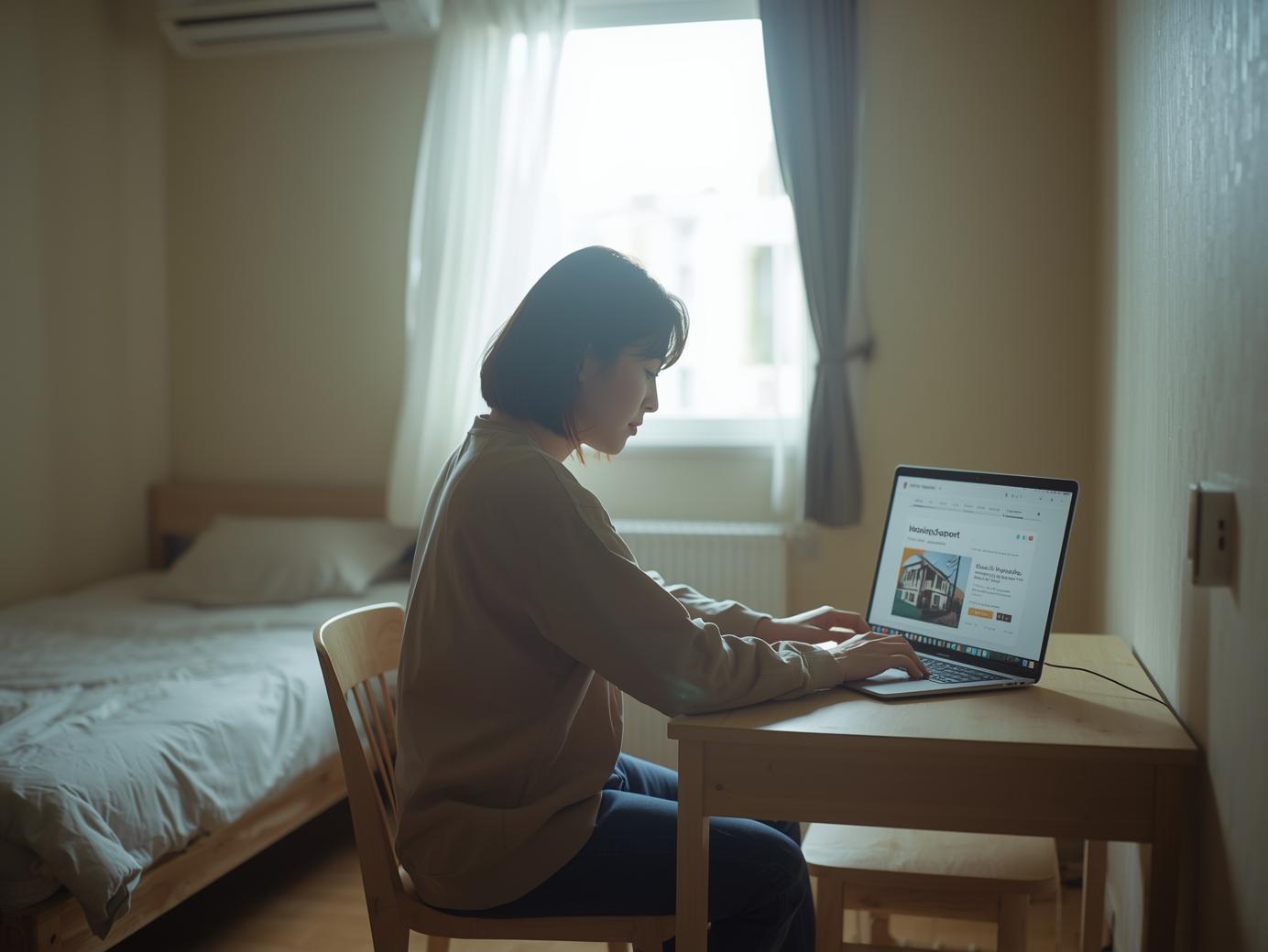 청년월세 지원 확인을 노트북을 통해 검색하는 모습