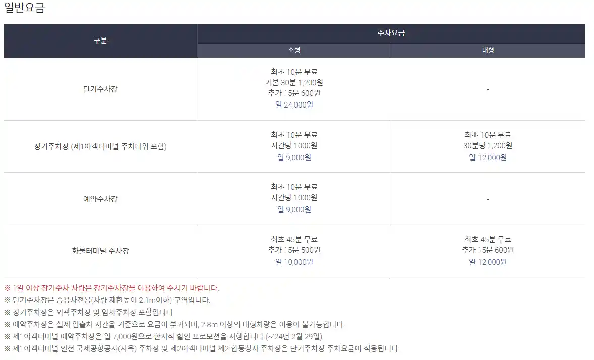 인천공항 주차장 할인 감면 가격 정보
