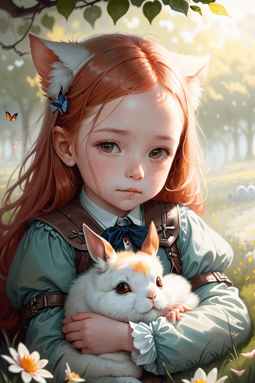Playground AI로 생성한 그림(4) - 토끼를 안고 있는 소녀