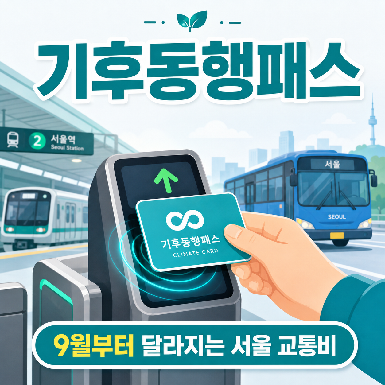 기후동행패스 전환 안내를 표현한 서울 대중교통 카드뉴스 대표 이미지