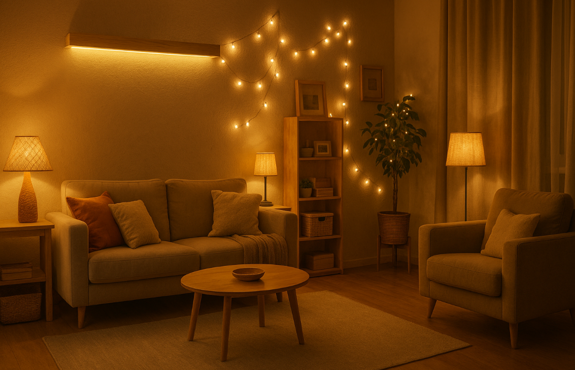 소액의 조명 DIY로 분위기가 달라진 실내 모습