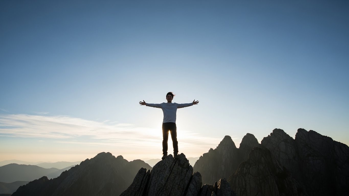 타인의 인정을 넘어 스스로를 긍정하며 진정한 심리적 자유를 만끽하는 한국인의 모습