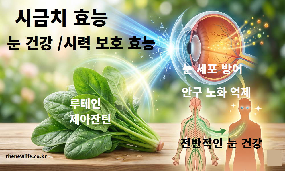 시금치 효능의 눈 건강과 시력 보호를 설명하는 이미지