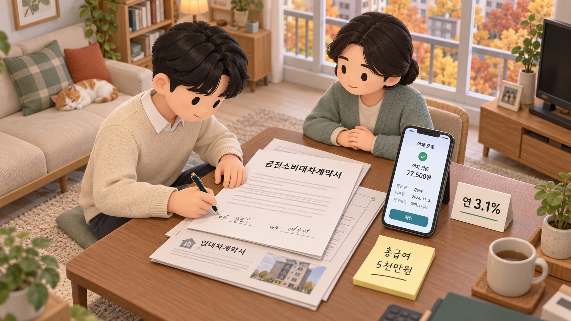 가족에게 빌린 전세자금의 금전소비대차계약서와 이자 이체 내역