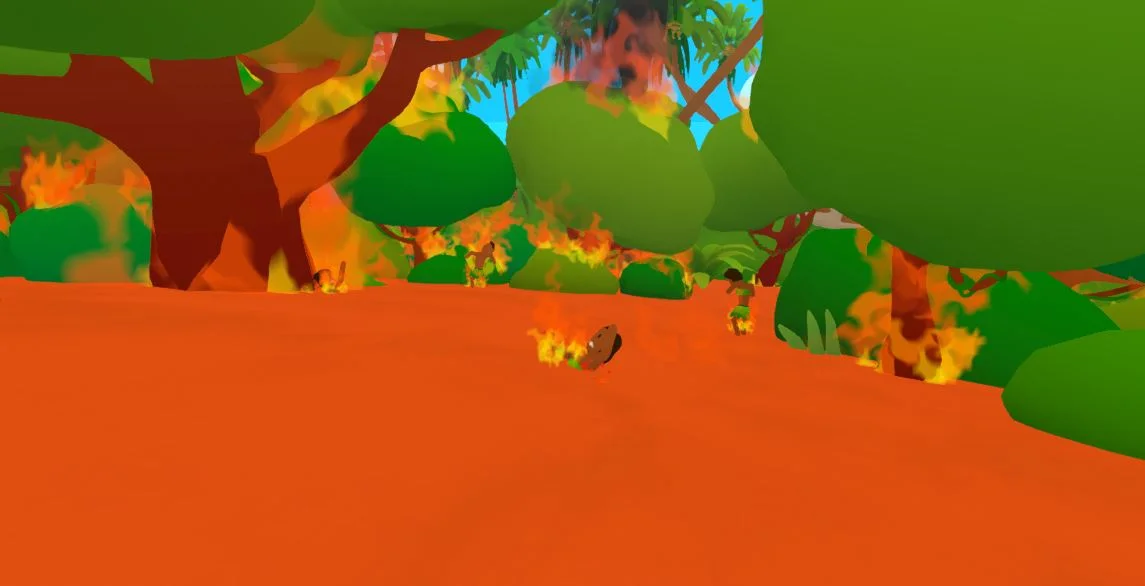 파인애플-온-피자-게임-속-부족과-나무는-불에-타는-중...