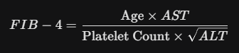 FIB-4 계산 공식 나이 AST 혈소판 ALT를 이용한 간 섬유화 위험도 선별 지표 설명 이미지