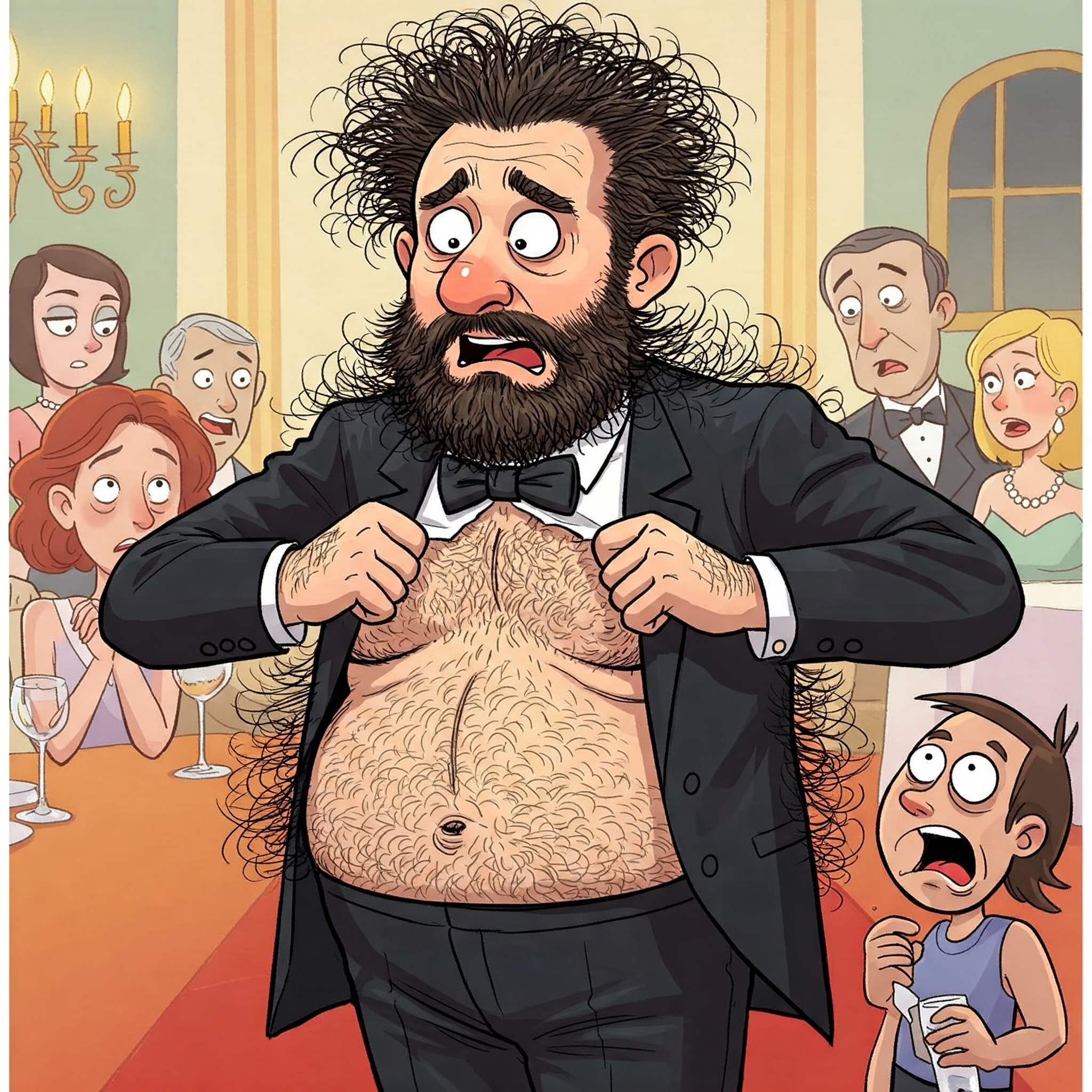 몸에 있는 심한 털때문에 모두가 놀라는 모습