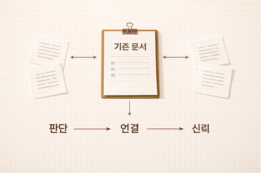 판단 중심 콘텐츠가 검색 신뢰로 이어지는 구조를 시각화한 이미지