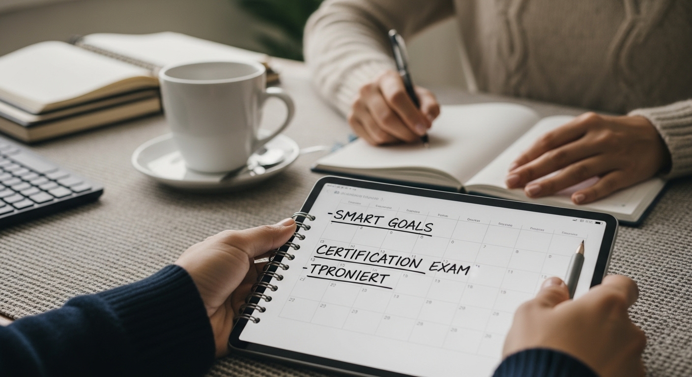 SMART 원칙에 따라 구체적인 자격증 공부 목표가 적힌 플래너