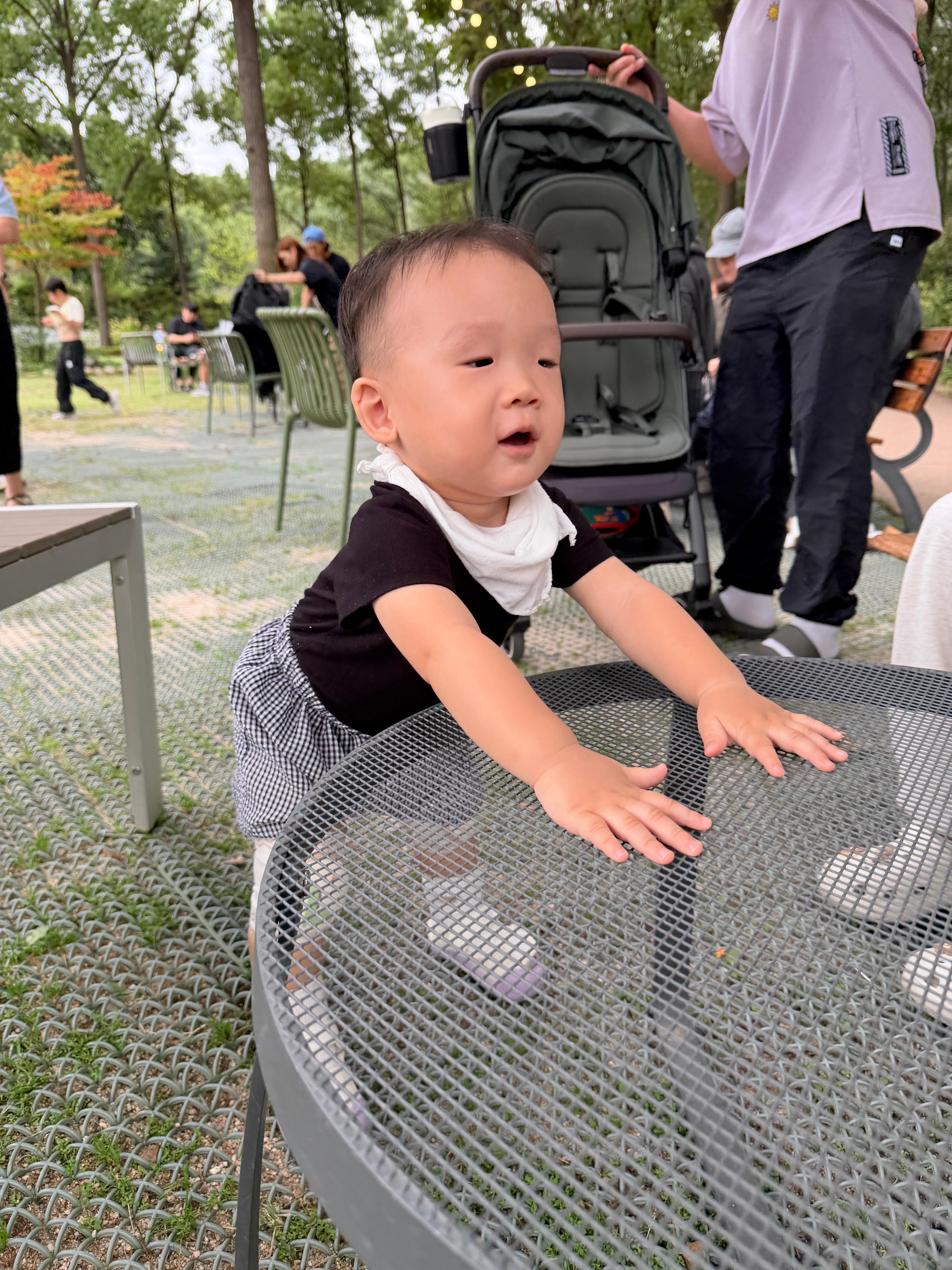 유모차에서 내려서 기분 좋은 솔블리