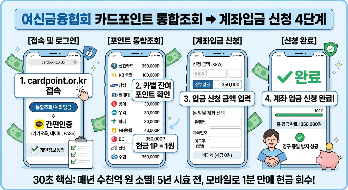 스마트폰 여신금융협회 카드포인트 통합조회 시스템 간편인증 입금 절차