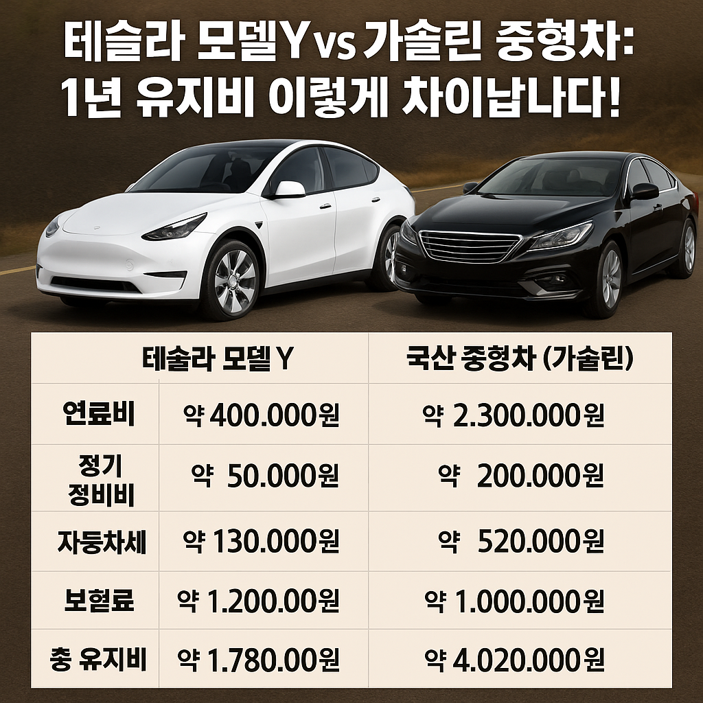 테슬라 모델Y vs 가솔린 중형차 비교