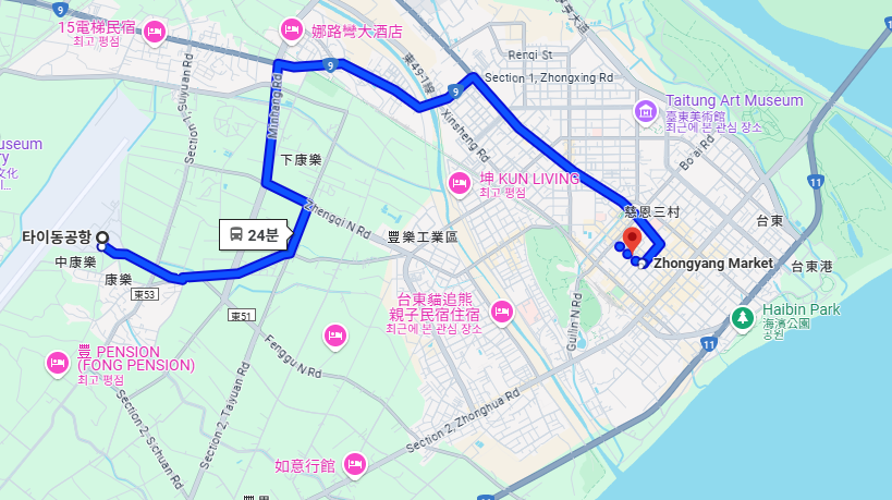 타이동 공항에서 타이동 시내 이동하기