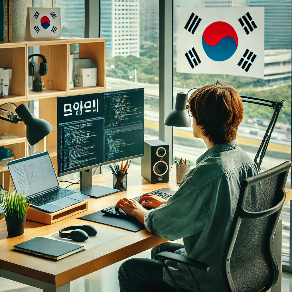 장애인 근로자가 원격 근무 환경에서 IT 업무를 수행하는 장면