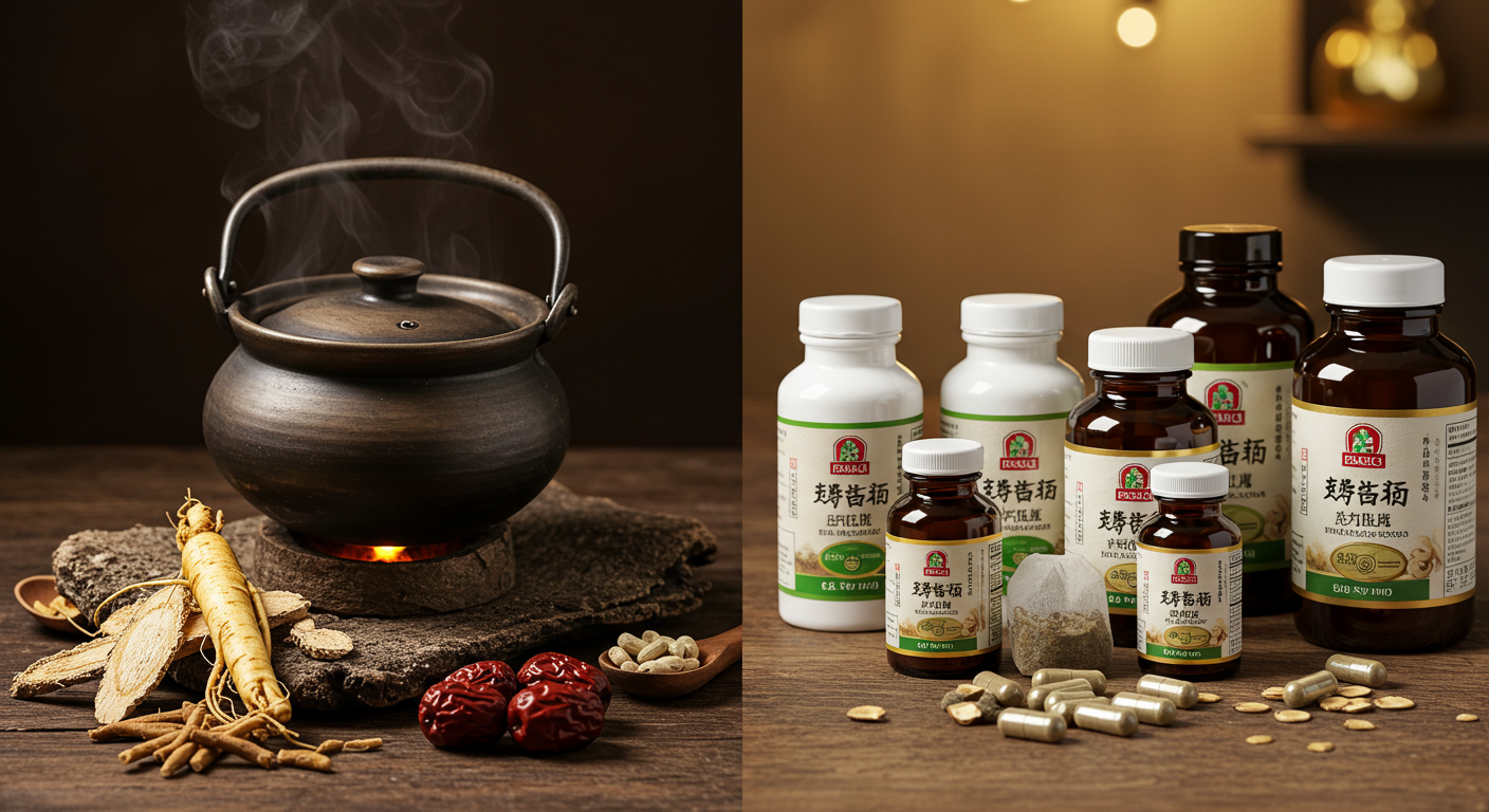 직접 달여 먹는 약재와 시판 한방 제품 사진