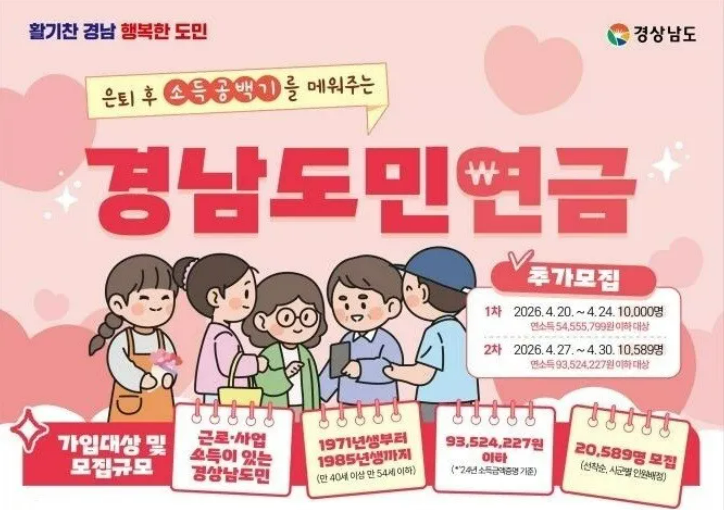 경남도민연금 추가모집 신청방법&middot;신청기간