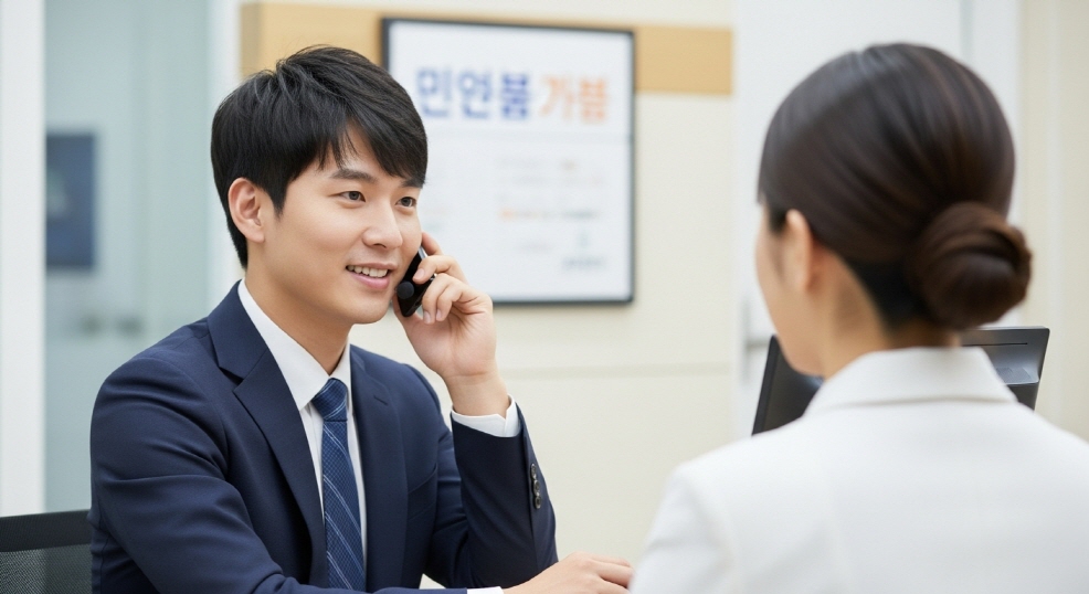 고객센터에 전화 중인 20대 남성