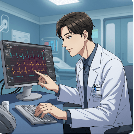 AI 도구로 심전도를 분석하는 의사