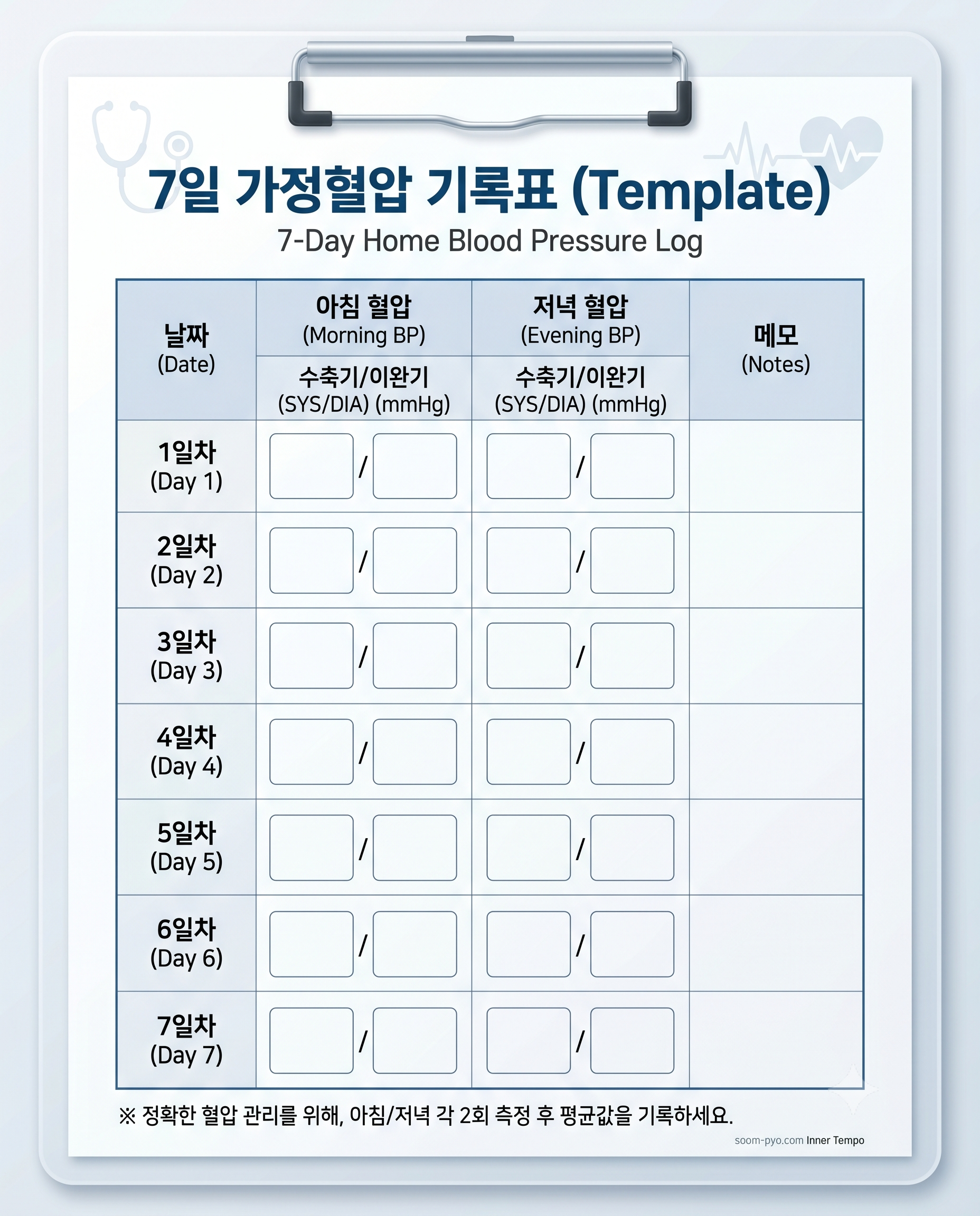 7일 가정혈압 기록표