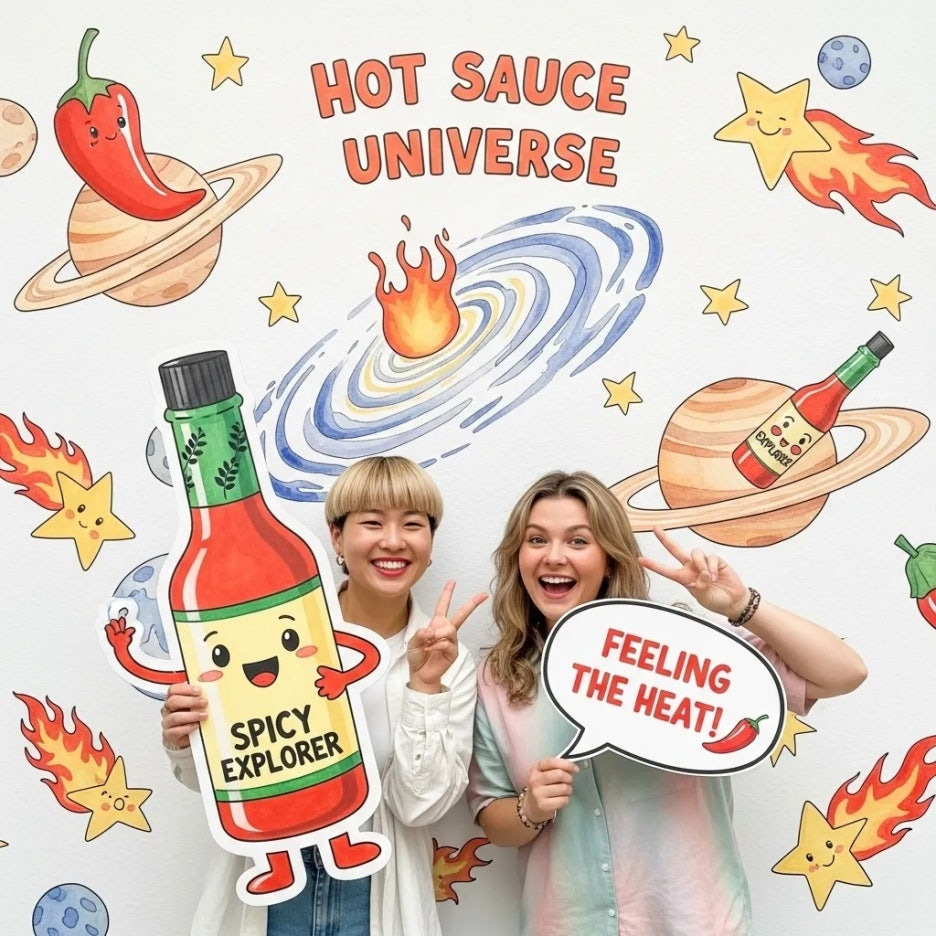 테마 포토존에서 즐겁게 사진 찍는 친구들