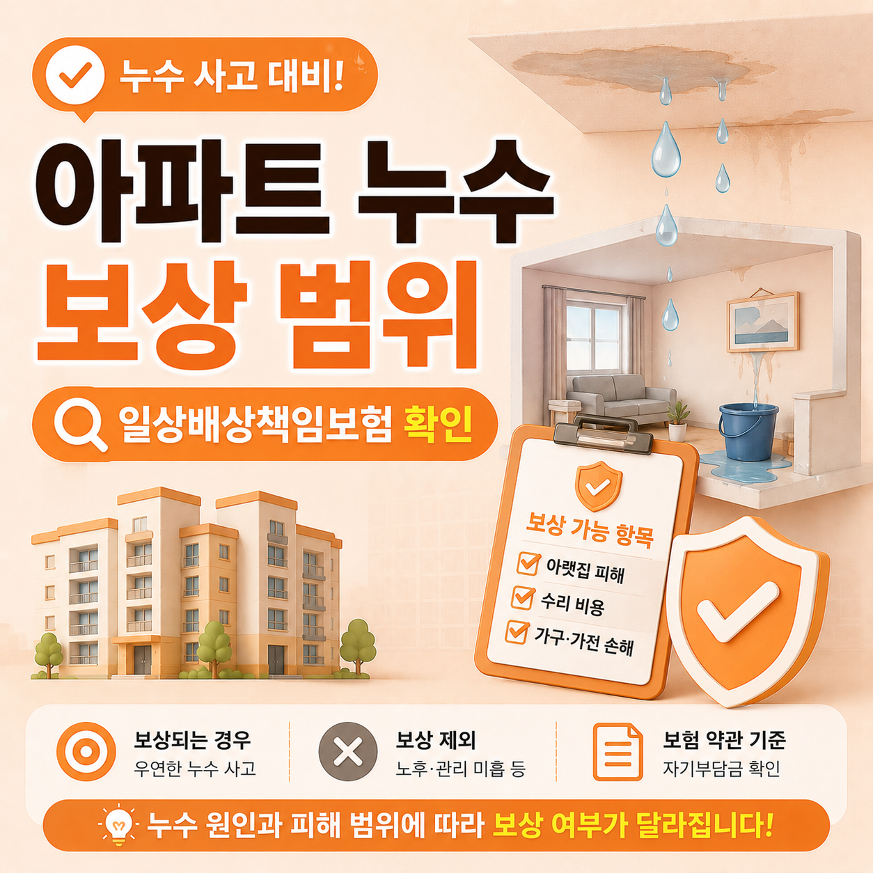 아파트 누수 사고 일상배상책임보험 보상 범위 안내
