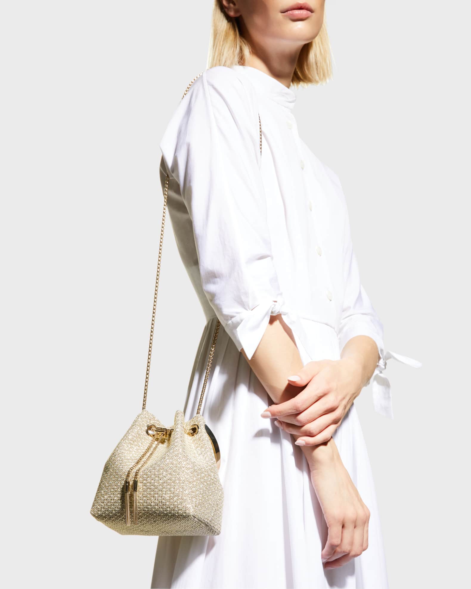 Jimmy Choo Bon Bon Metallic Top-Handle Bucket Bag