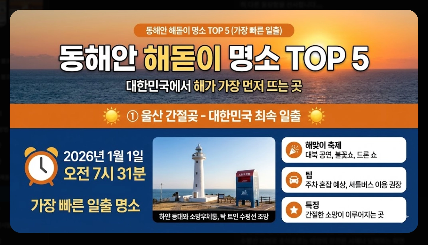 2026년 해돋이 시간 지역별 완벽 정리