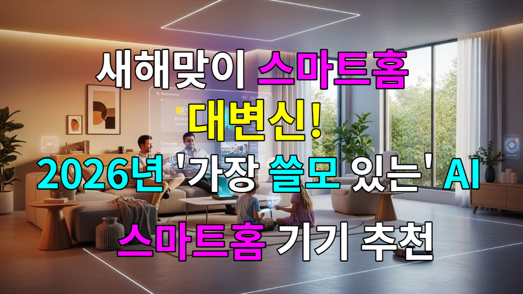 2026년 AI 스마트홈의 미래를 보여주는 거실 풍경