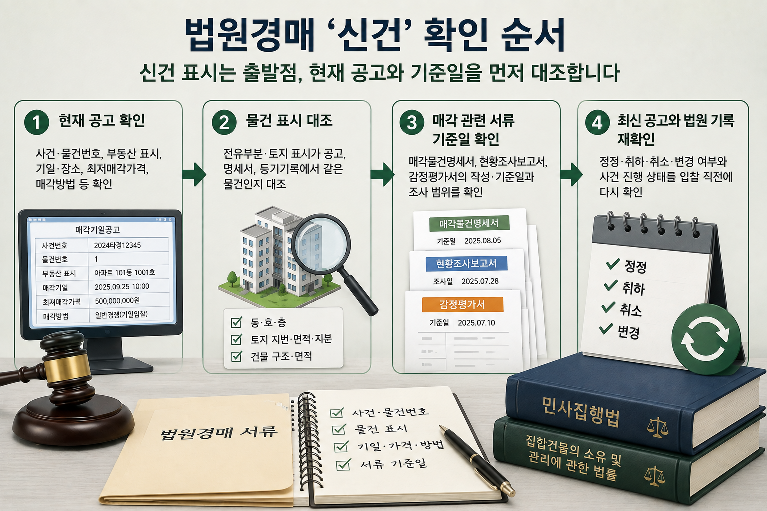 법원경매 신건의 공고&middot;물건 정보&middot;관련 서류&middot;최신 기록 확인 순서