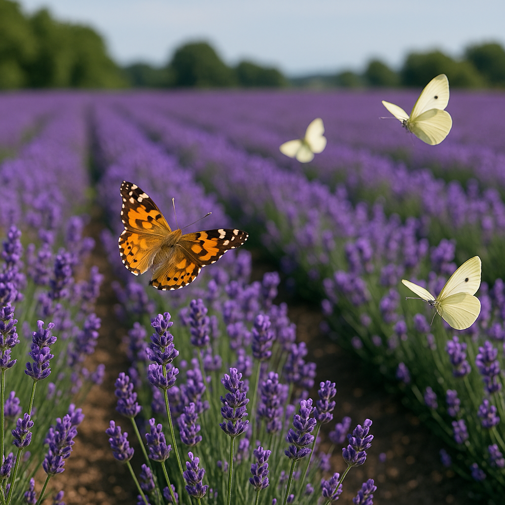 라벤더밭, 나비가 날아다니는 풍경