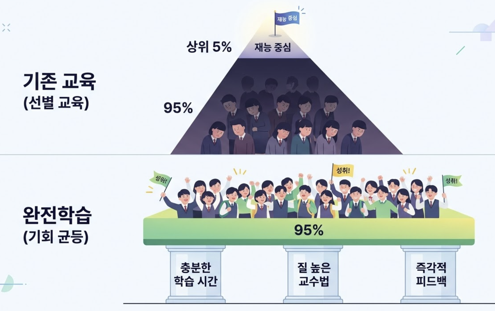 Bloom의 완전학습이론 &mdash; 95%의 학생이 상위 5%에 도달할 수 있다