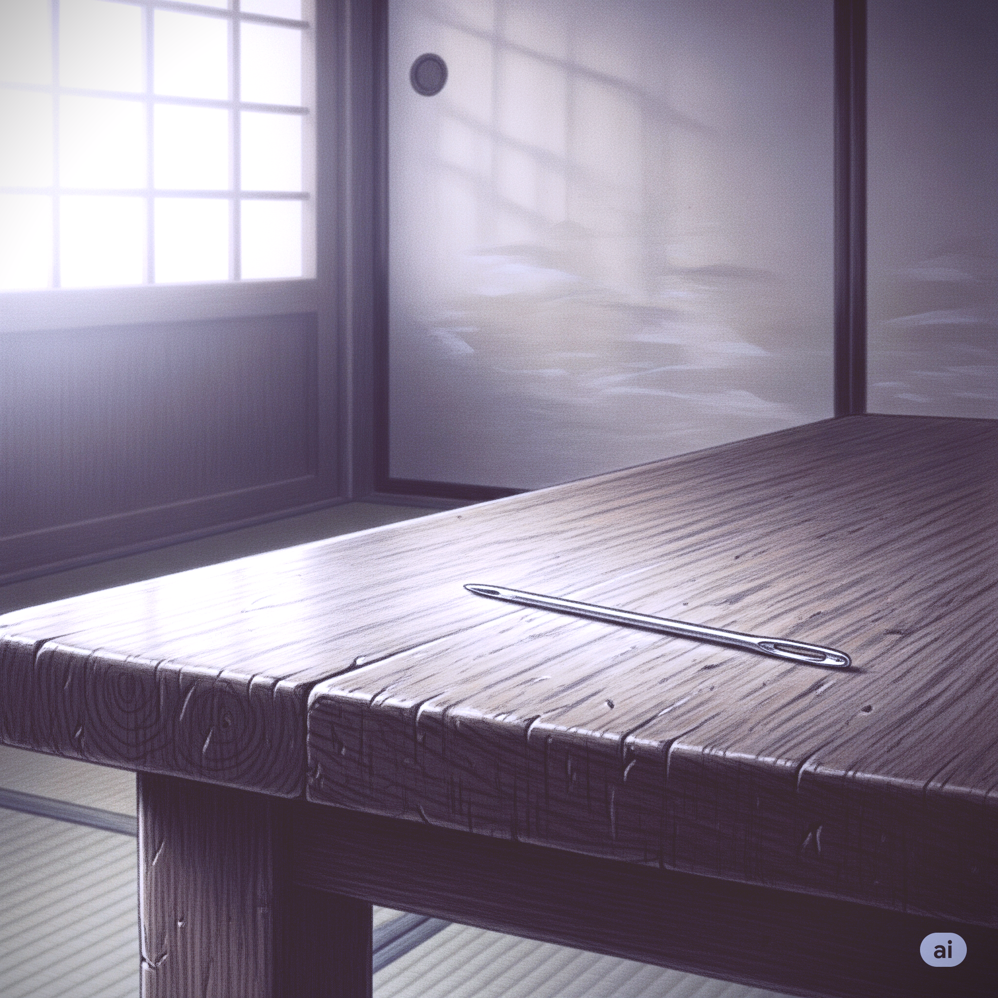 테이블 위의 바늘 하나