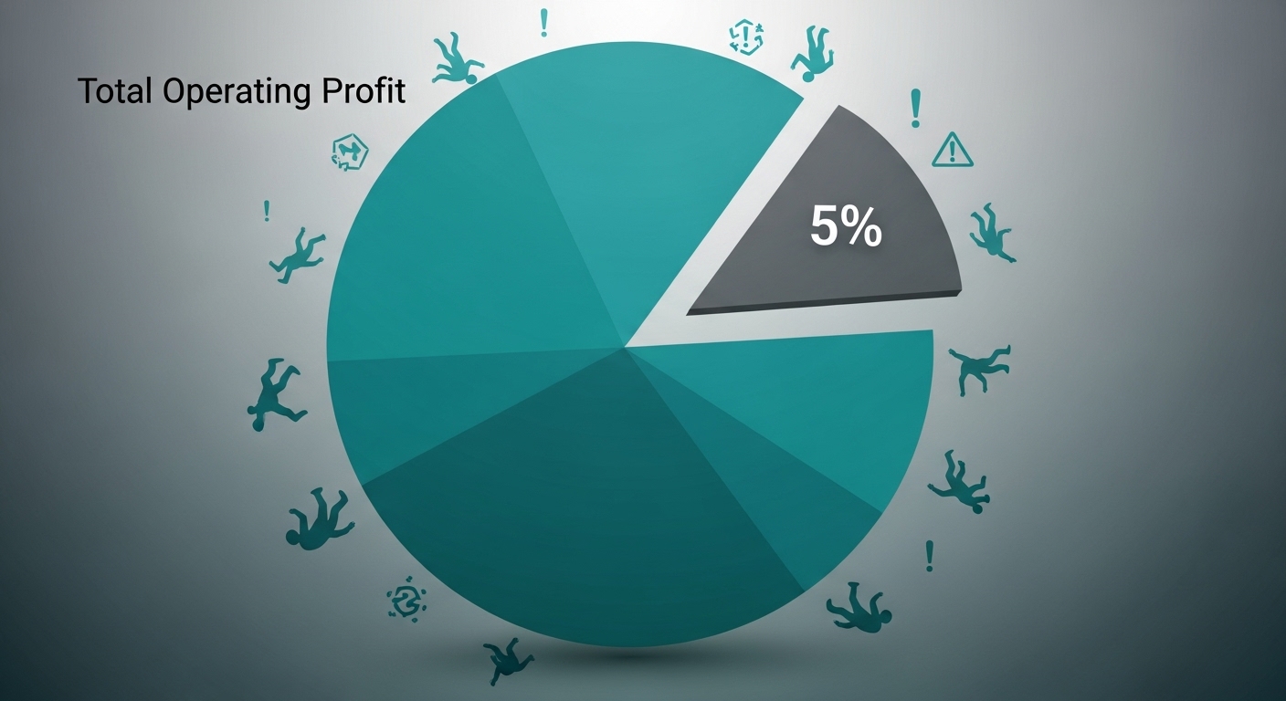 기업의 영업이익 중 5%가 과징금으로 부과되는 모습을 시각적으로 표현한 차트